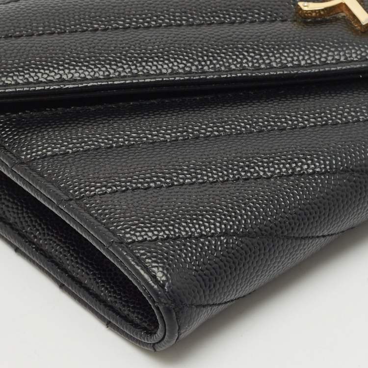 Pre Owned Saint Laurent Black Matelassé Leather Cassandre Wallet