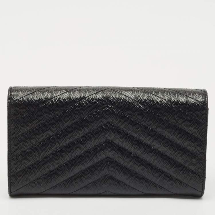 Pre Owned Saint Laurent Black Matelassé Leather Cassandre Wallet