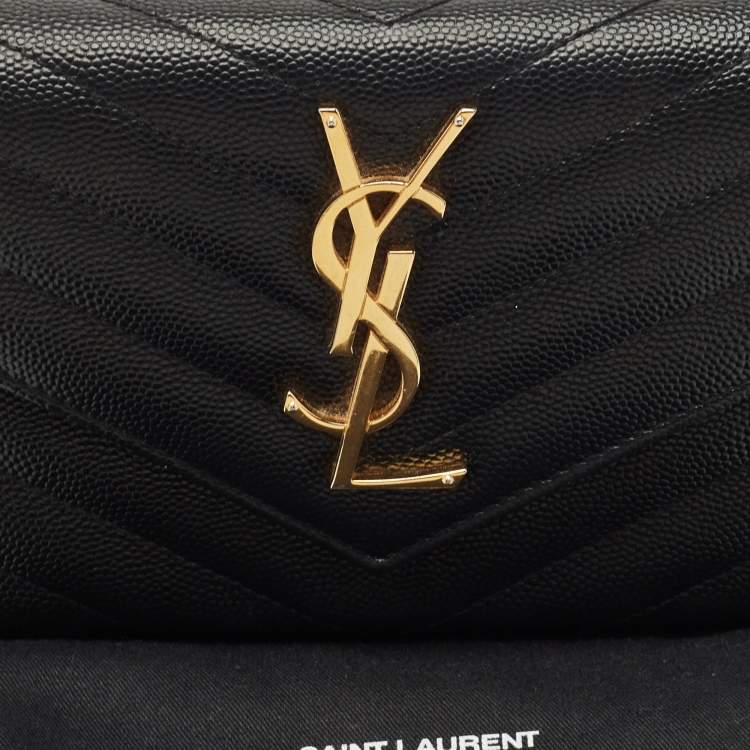 Pre Owned Saint Laurent Black Matelassé Leather Cassandre Wallet