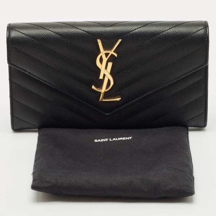 Pre Owned Saint Laurent Black Matelassé Leather Cassandre Wallet
