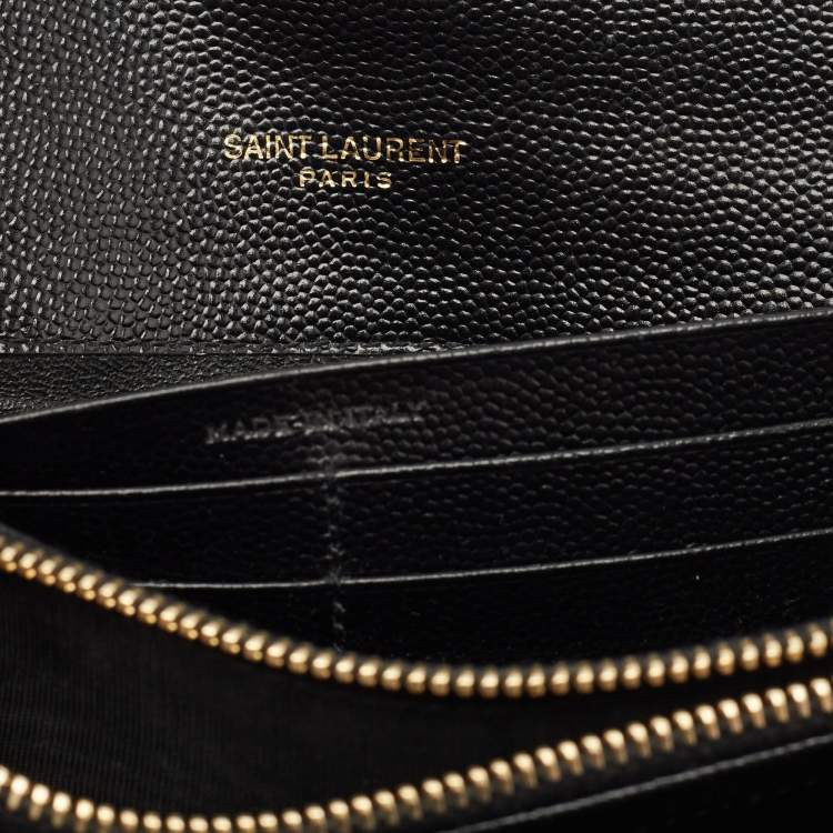 Pre Owned Saint Laurent Black Matelassé Leather Cassandre Wallet