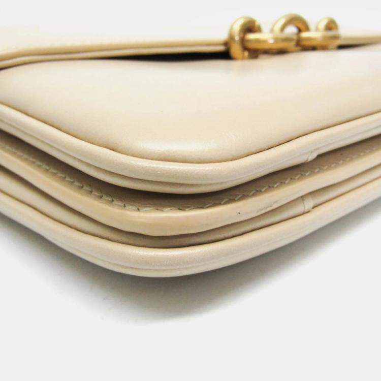 Pre Owned Saint Laurent Le Maillon Dark Beige Smooth Calfskin Satchel Bag