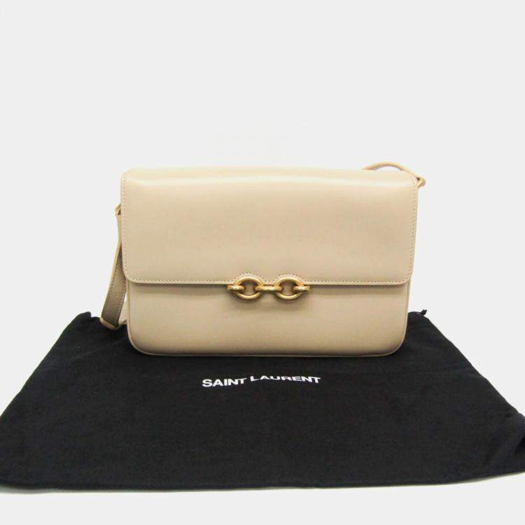 Pre Owned Saint Laurent Le Maillon Dark Beige Smooth Calfskin Satchel Bag
