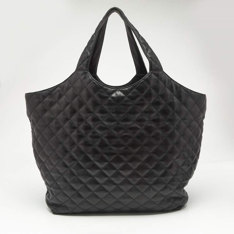 Pre Owned Saint Laurent Black Quilted Leather Maxi Icare Shopping Tote
