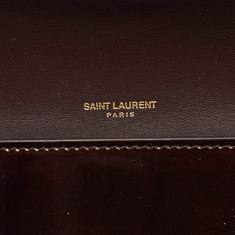 Pre Owned Saint Laurent Brown Patent Leather Uptown Wallet on Chain