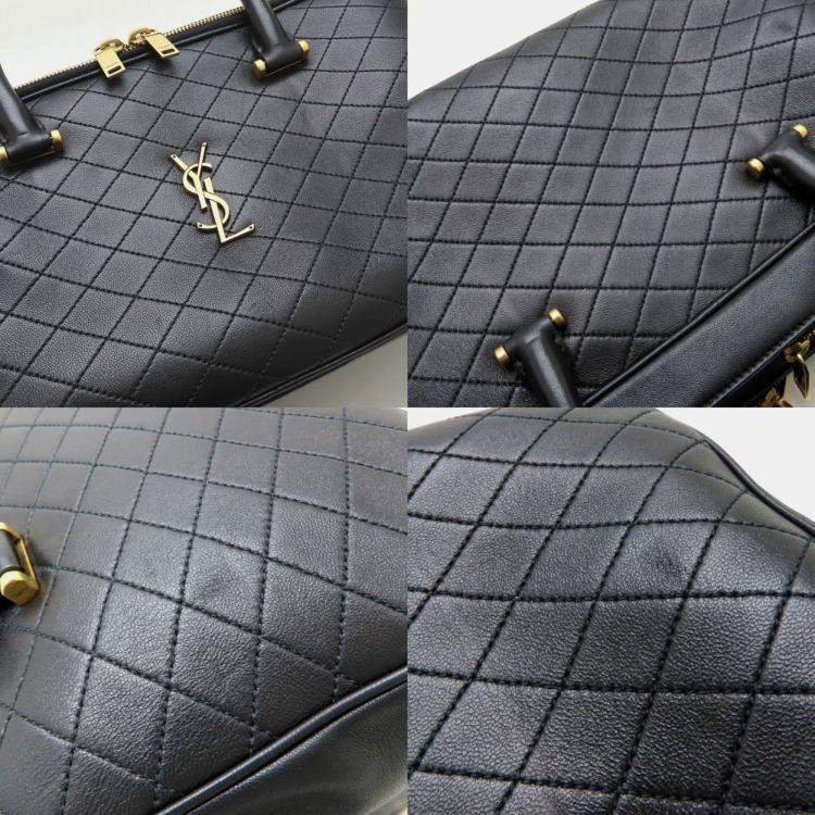 Pre Owned Saint Laurent Paris Lyia Black Lambskin Leather Duffel Bag