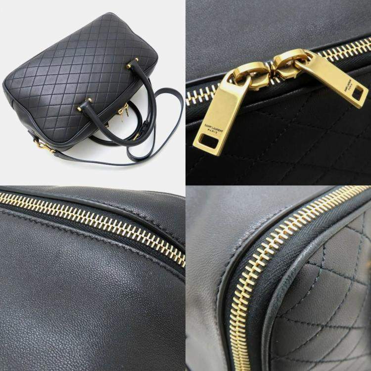 Pre Owned Saint Laurent Paris Lyia Black Lambskin Leather Duffel Bag