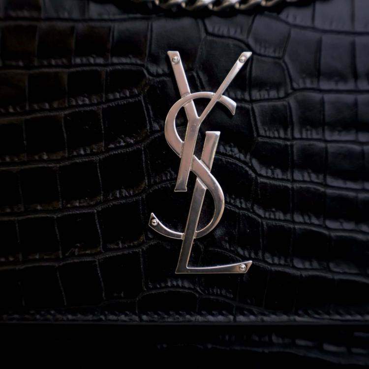 Pre Owned Saint Laurent Paris Sunset Medium Black Calfskin Embossed  Flap Bag