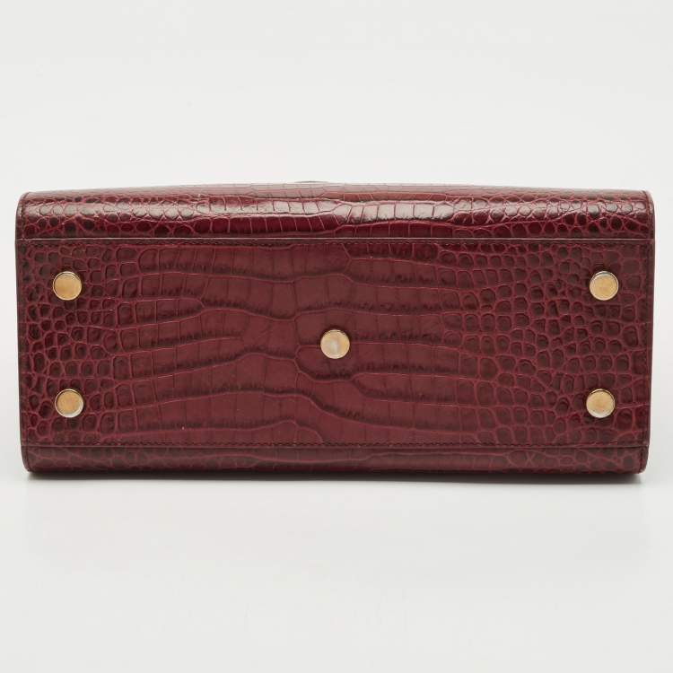 Pre Owned Saint Laurent Burgundy Croc Embossed Leather Baby Classic Sac De Jour Tote