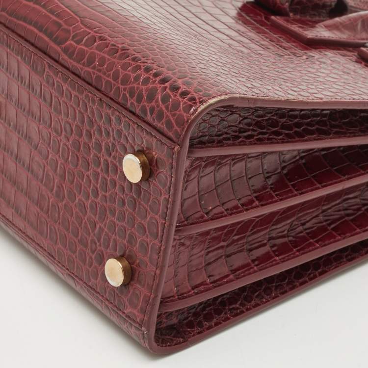 Pre Owned Saint Laurent Burgundy Croc Embossed Leather Baby Classic Sac De Jour Tote