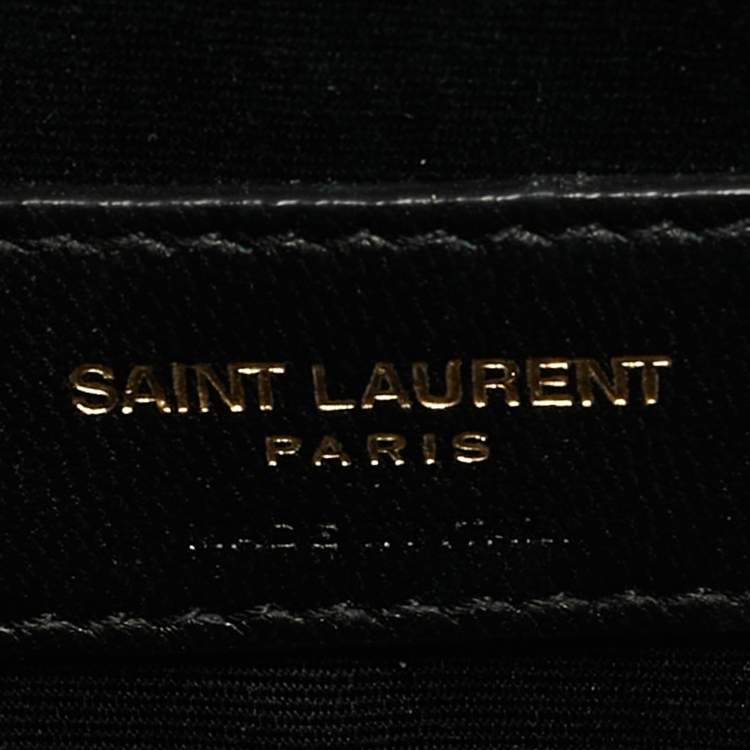 Pre Owned Saint Laurent Dark Green Croc Embossed Leather Uptown Clutch