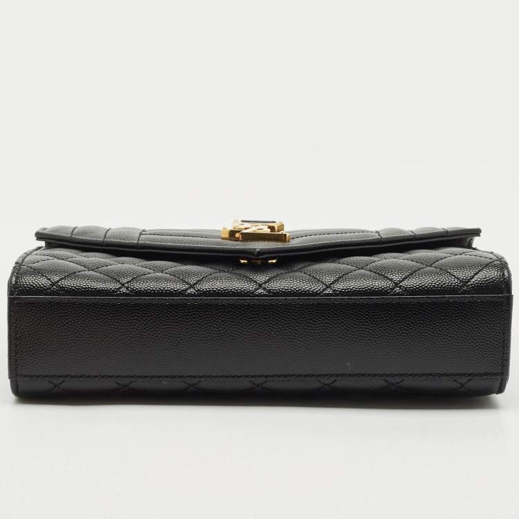 مملوكة مسبقًا Saint Laurent Black Mixed Quilted Leather Small Envelope Flap Shoulder Bag