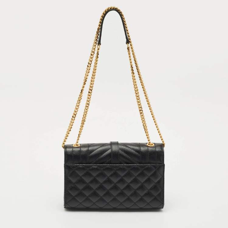 مملوكة مسبقًا Saint Laurent Black Mixed Quilted Leather Small Envelope Flap Shoulder Bag