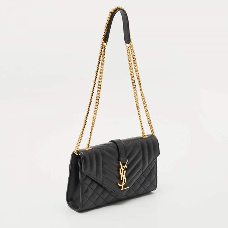 مملوكة مسبقًا Saint Laurent Black Mixed Quilted Leather Small Envelope Flap Shoulder Bag