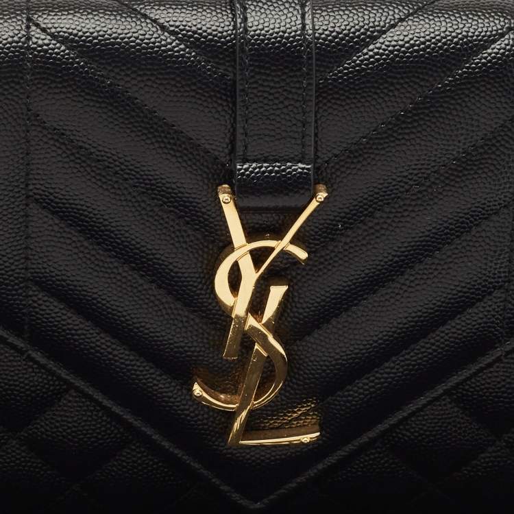 مملوكة مسبقًا Saint Laurent Black Mixed Quilted Leather Small Envelope Flap Shoulder Bag