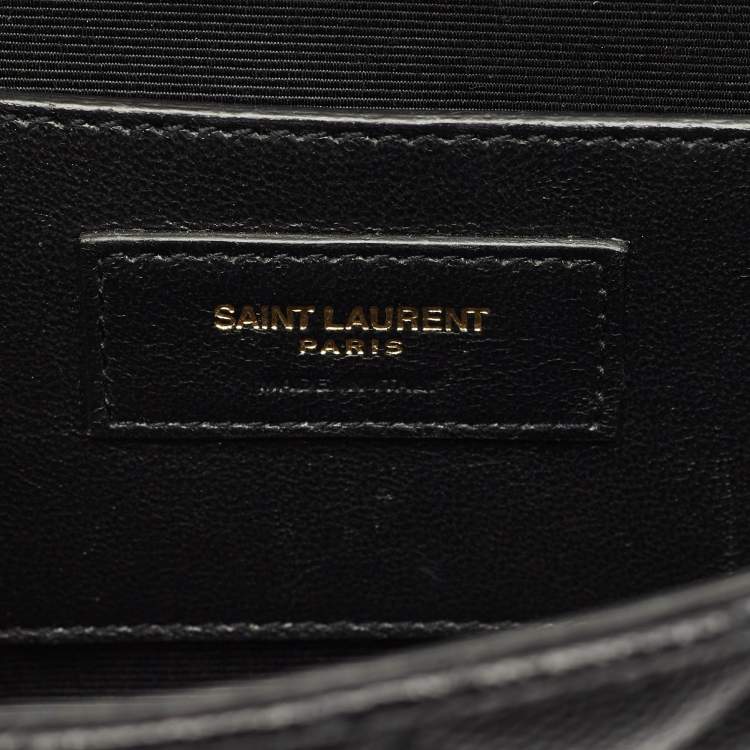 مملوكة مسبقًا Saint Laurent Black Mixed Quilted Leather Small Envelope Flap Shoulder Bag