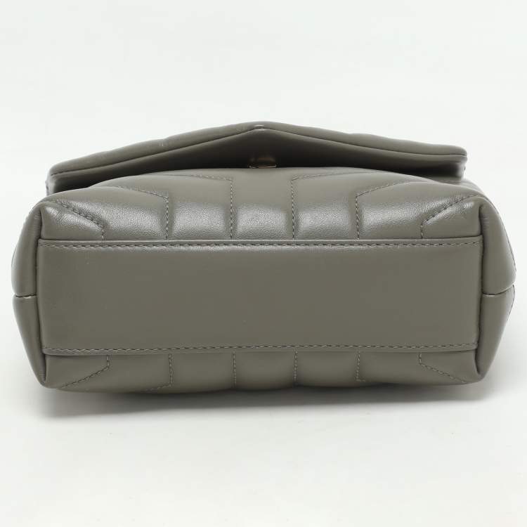 Pre Owned Saint Laurent Taupe Matelassé Leather Toy Loulou Crossbody Bag
