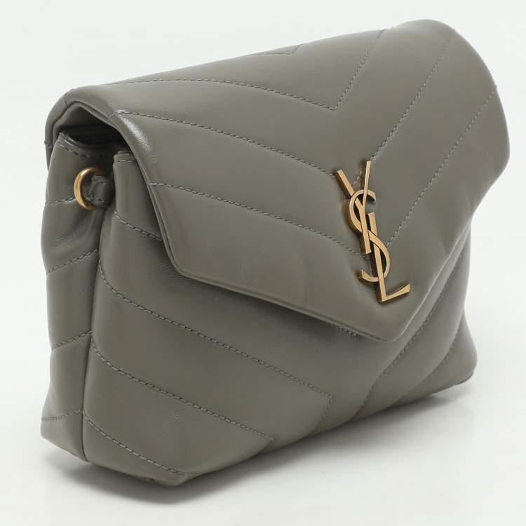 Pre Owned Saint Laurent Taupe Matelassé Leather Toy Loulou Crossbody Bag