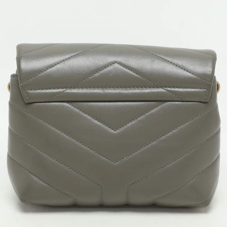Pre Owned Saint Laurent Taupe Matelassé Leather Toy Loulou Crossbody Bag