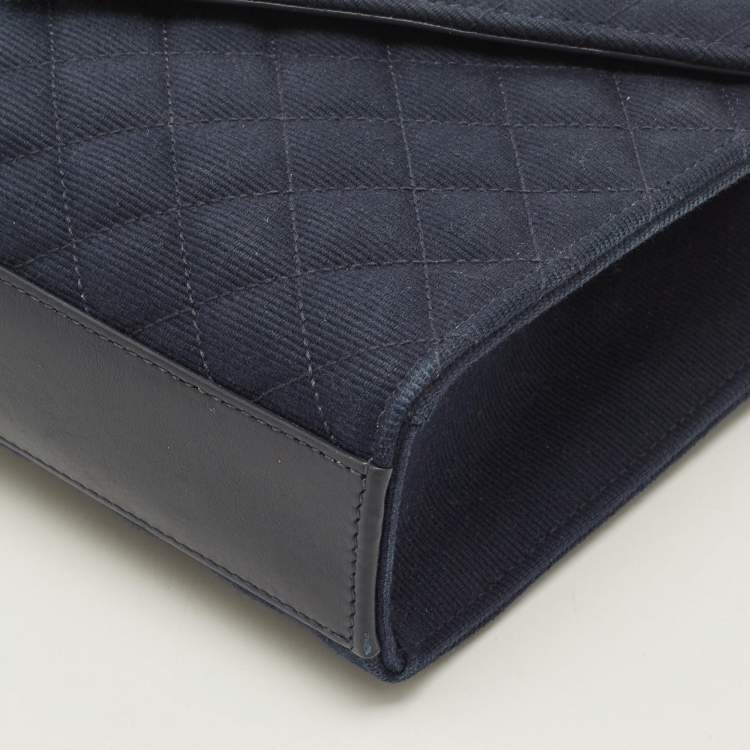 Pre Owned Saint Laurent Navy Blue Mix Matelassé Fabric Medium Envelope Shoulder Bag