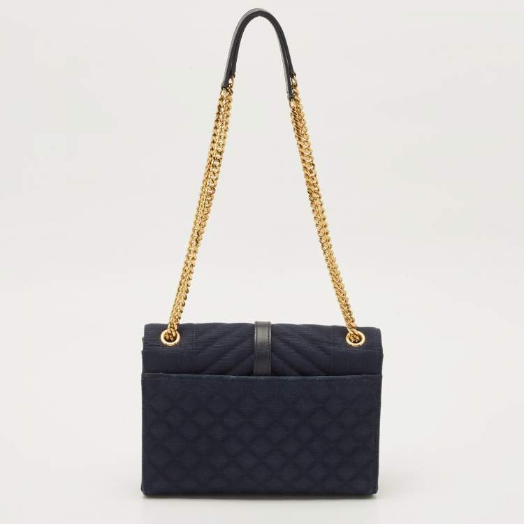 Pre Owned Saint Laurent Navy Blue Mix Matelassé Fabric Medium Envelope Shoulder Bag