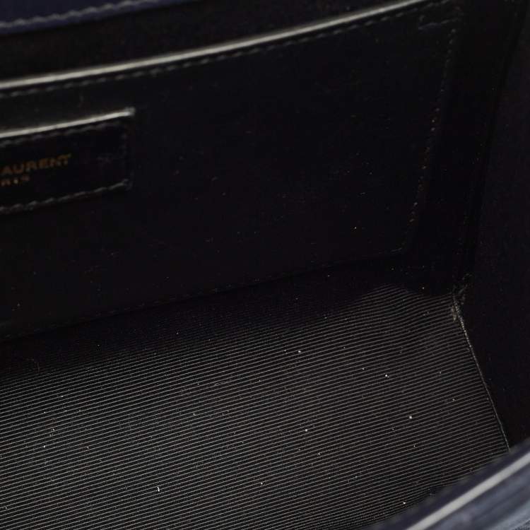 Pre Owned Saint Laurent Navy Blue Mix Matelassé Fabric Medium Envelope Shoulder Bag