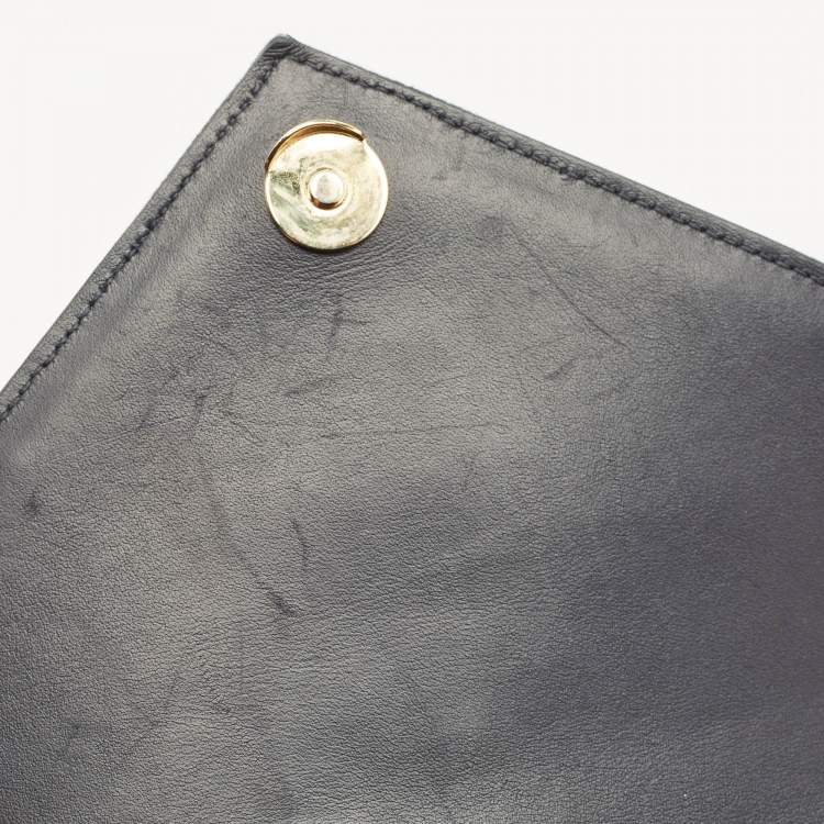 Pre Owned Saint Laurent Navy Blue Mix Matelassé Fabric Medium Envelope Shoulder Bag