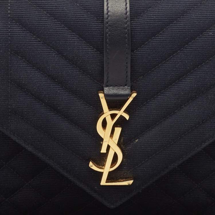 Pre Owned Saint Laurent Navy Blue Mix Matelassé Fabric Medium Envelope Shoulder Bag
