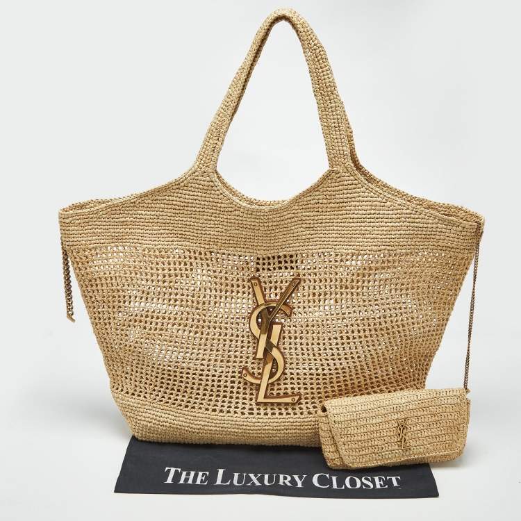 مملوكة مسبقًا Saint Laurent Natural Raffia Maxi Icare Shopping Tote