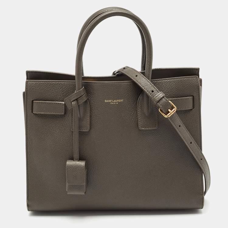 Pre Owned Saint Laurent Olive Green Leather Baby Classic Sac De Jour Tote