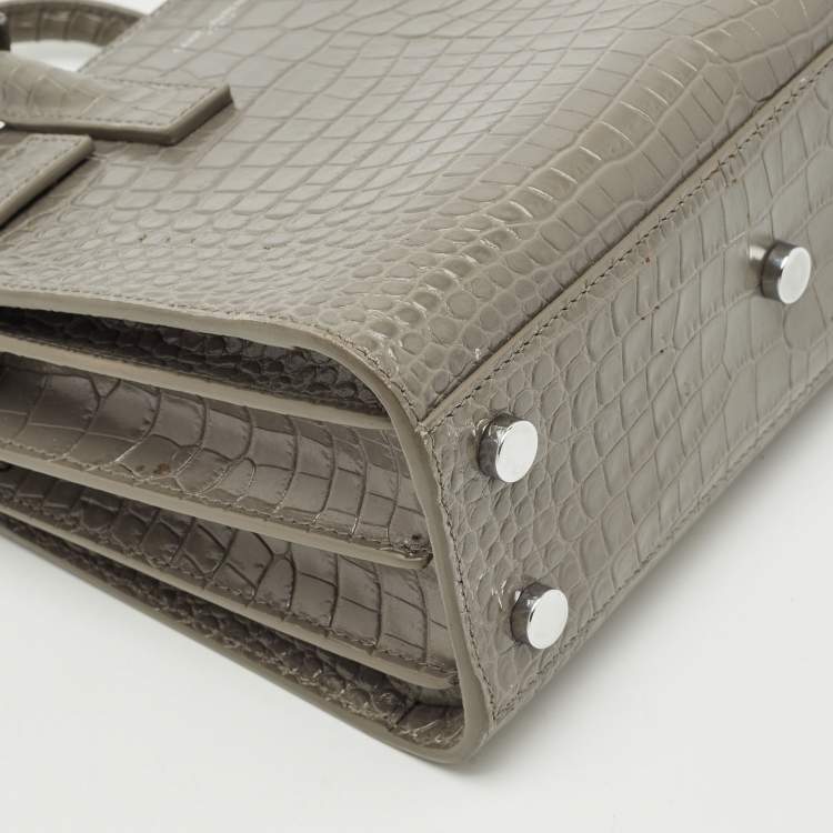 Pre Owned Saint Laurent Grey Croc Embossed Leather Nano Classic Sac De Jour Tote