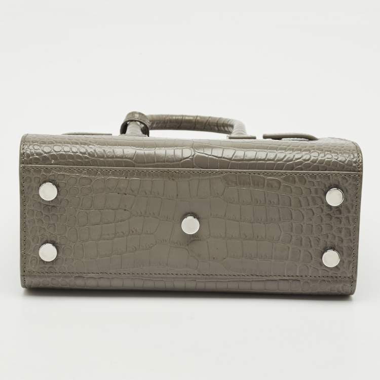 Pre Owned Saint Laurent Grey Croc Embossed Leather Nano Classic Sac De Jour Tote