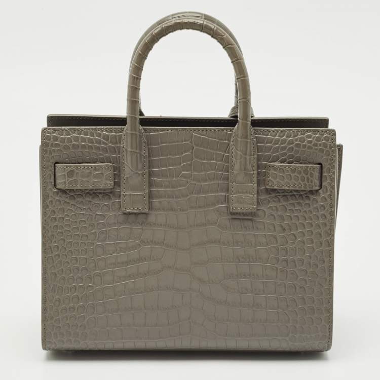 Pre Owned Saint Laurent Grey Croc Embossed Leather Nano Classic Sac De Jour Tote