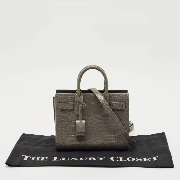 Pre Owned Saint Laurent Grey Croc Embossed Leather Nano Classic Sac De Jour Tote