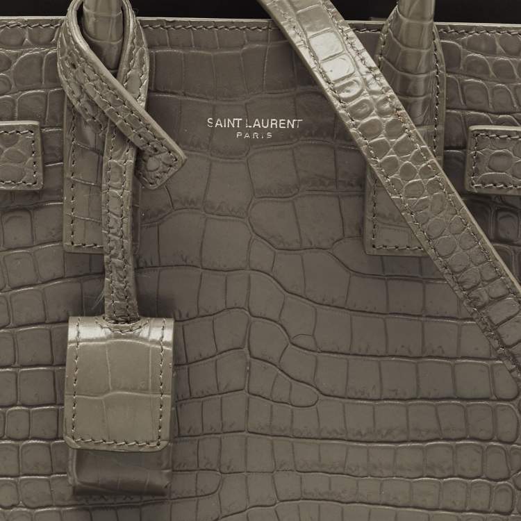 Pre Owned Saint Laurent Grey Croc Embossed Leather Nano Classic Sac De Jour Tote