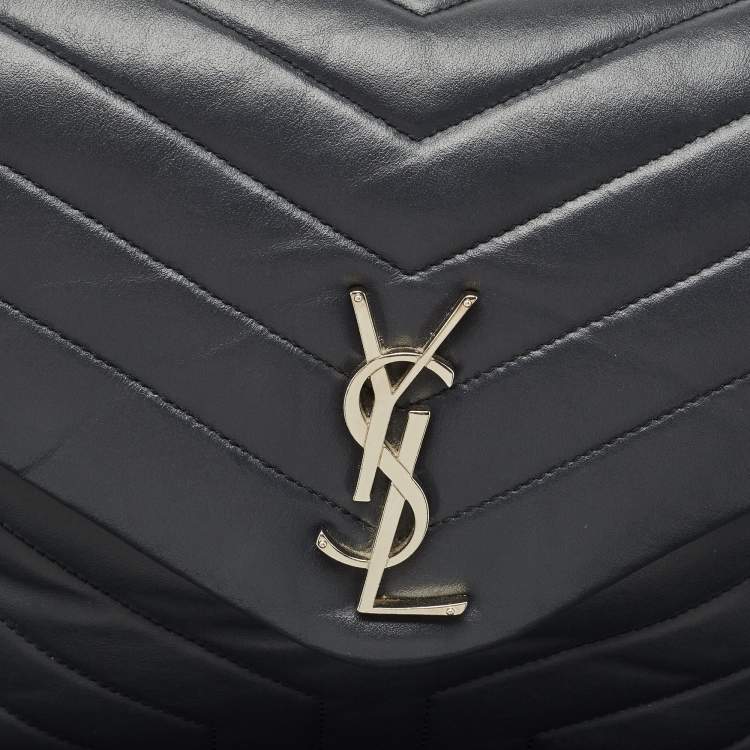 Pre Owned Saint Laurent Dark Grey Matelassé Leather Medium Loulou Shoulder Bag