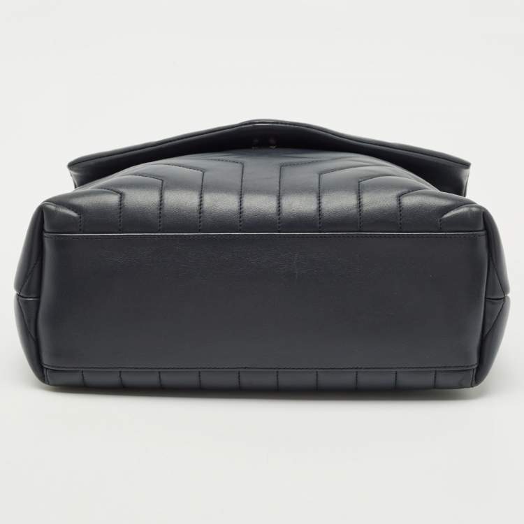 Pre Owned Saint Laurent Dark Grey Matelassé Leather Medium Loulou Shoulder Bag