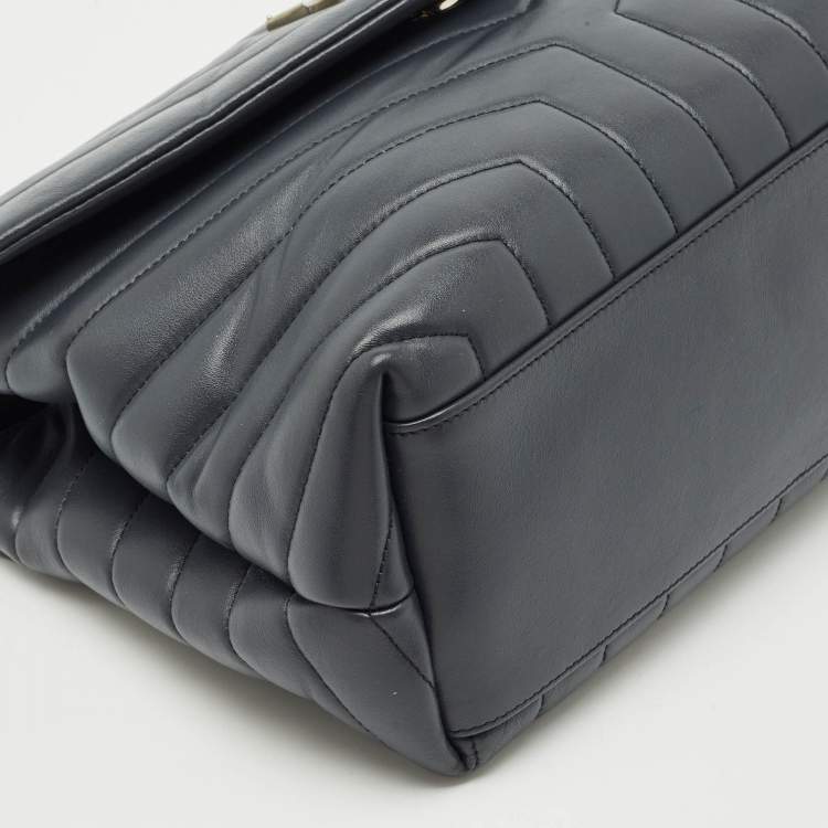 Pre Owned Saint Laurent Dark Grey Matelassé Leather Medium Loulou Shoulder Bag
