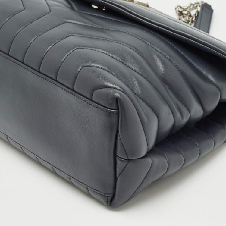 Pre Owned Saint Laurent Dark Grey Matelassé Leather Medium Loulou Shoulder Bag