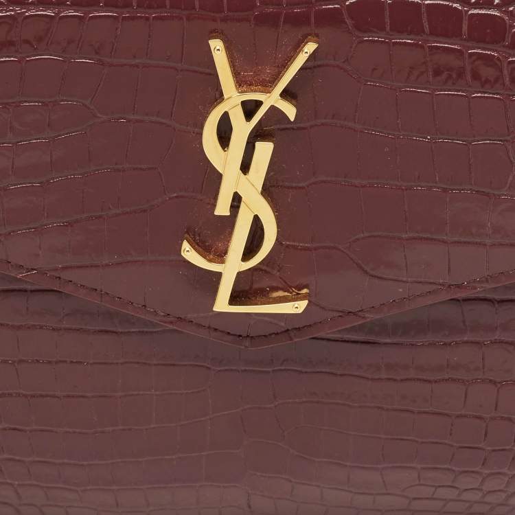مملوكة مسبقًا Saint Laurent Burgundy Croc Embossed Leather Medium Uptown Clutch