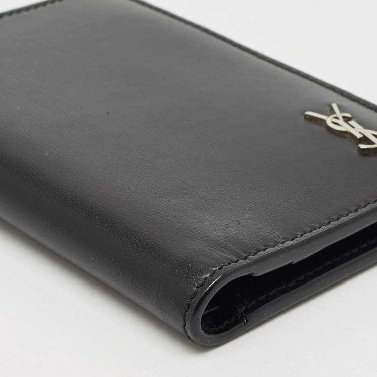 Pre Owned Saint Laurent Black Leather Tiny Cassandre Bifold Wallet