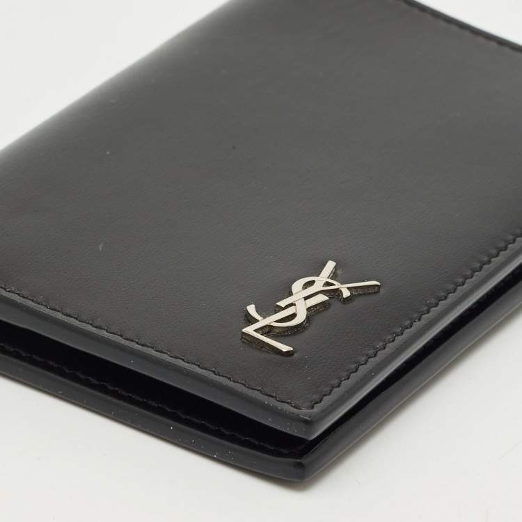 Pre Owned Saint Laurent Black Leather Tiny Cassandre Bifold Wallet