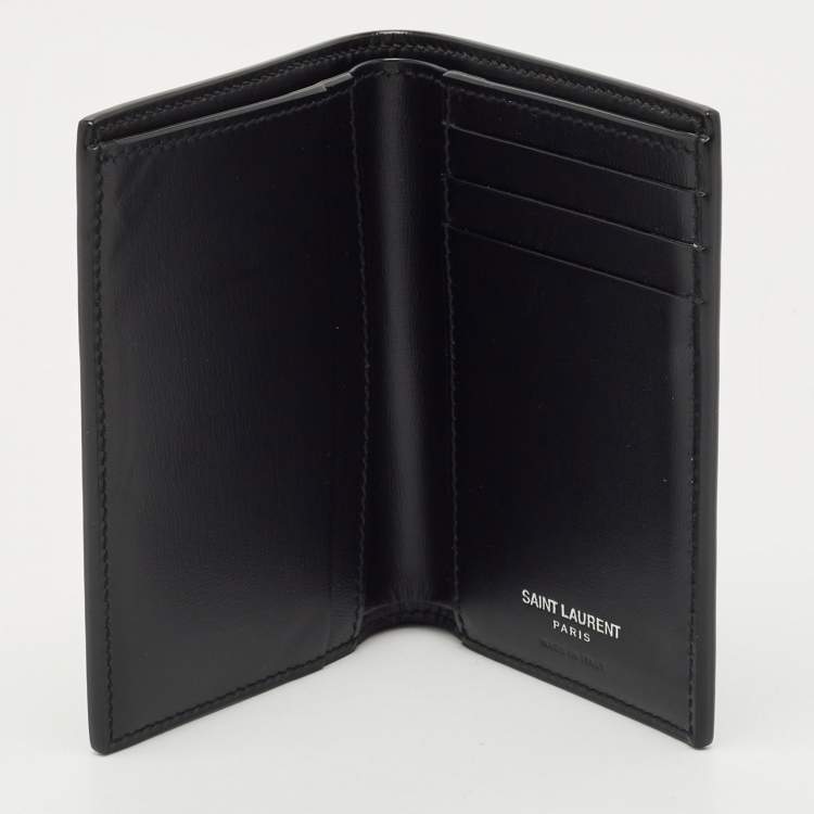 Pre Owned Saint Laurent Black Leather Tiny Cassandre Bifold Wallet