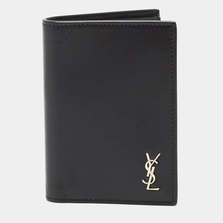 Pre Owned Saint Laurent Black Leather Tiny Cassandre Bifold Wallet