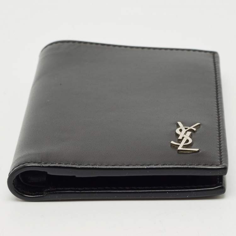 Pre Owned Saint Laurent Black Leather Tiny Cassandre Bifold Wallet