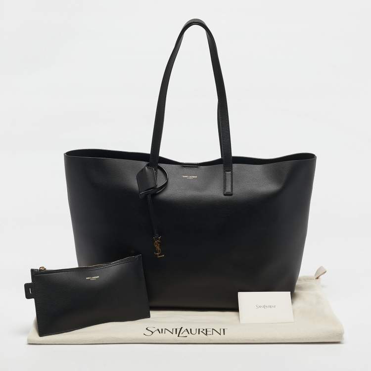Pre Owned Saint Laurent Black Leather Large East West Shopper Tote