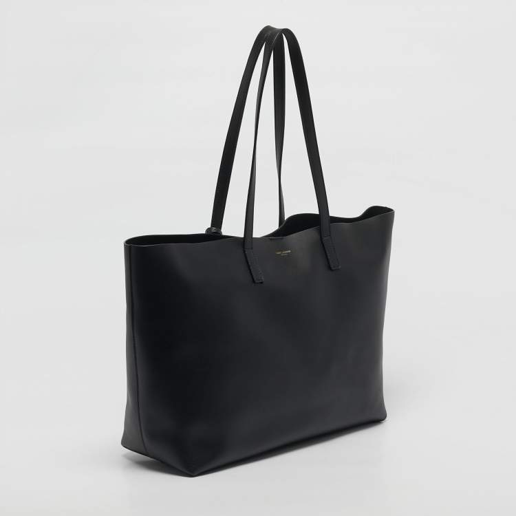 Pre Owned Saint Laurent Black Leather Large East West Shopper Tote