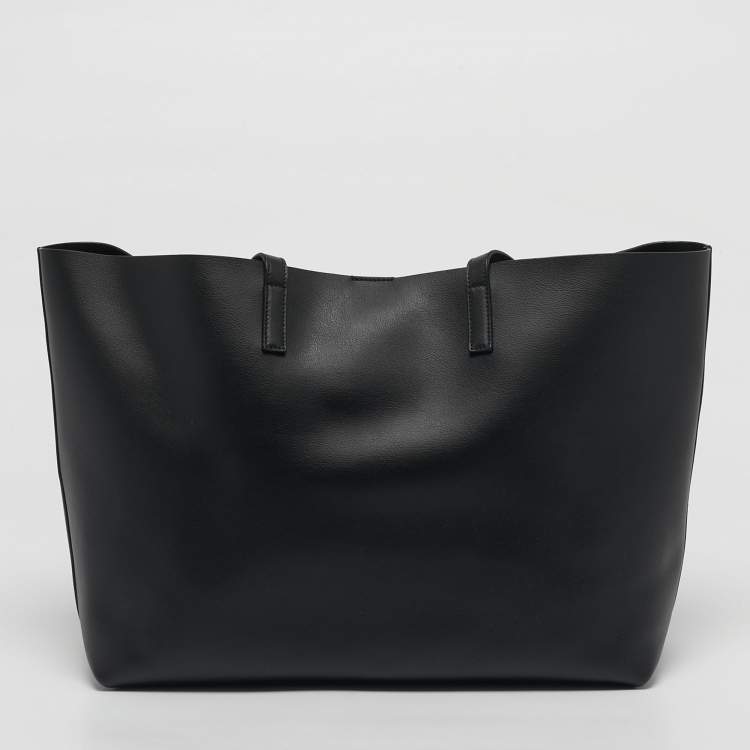 Pre Owned Saint Laurent Black Leather Large East West Shopper Tote