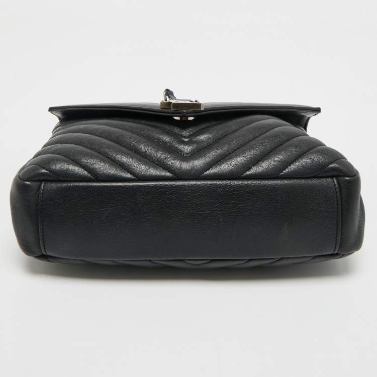 Pre Owned Saint Laurent Black Matelassé Leather Medium College Top Handle Bag