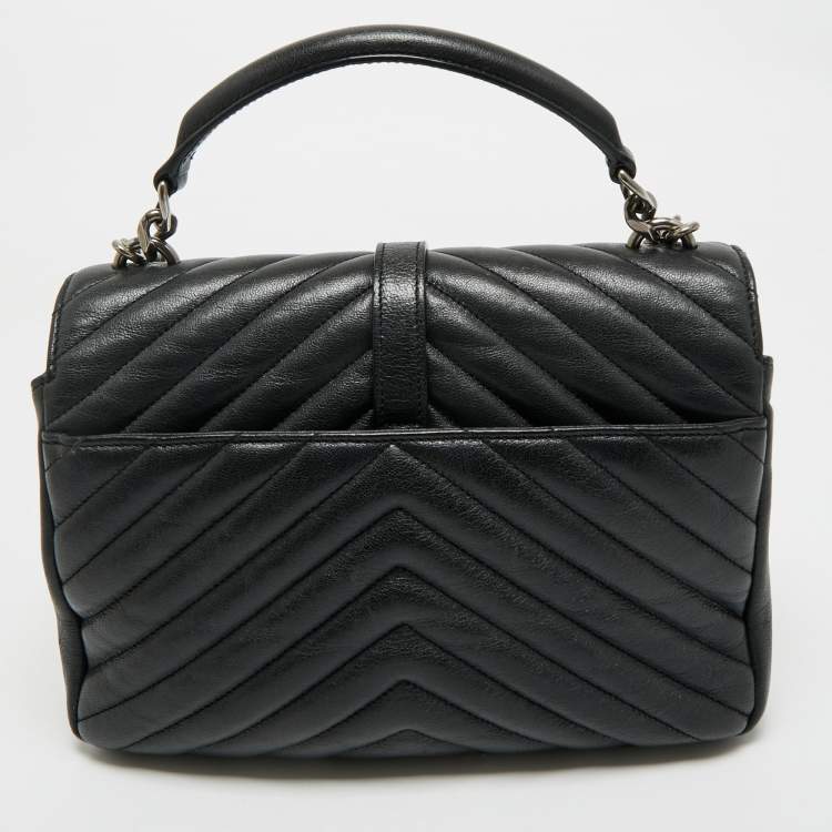 Pre Owned Saint Laurent Black Matelassé Leather Medium College Top Handle Bag